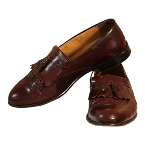 Men Vintage Leather Burgundy Slip On Tassel Shoes by Perry Ellis Size 11W - Picture 9 of 10
